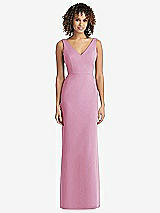 Rear View Thumbnail - Powder Pink Sleeveless Tie Back Chiffon Trumpet Gown