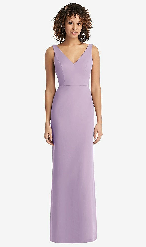 Back View - Pale Purple Sleeveless Tie Back Chiffon Trumpet Gown