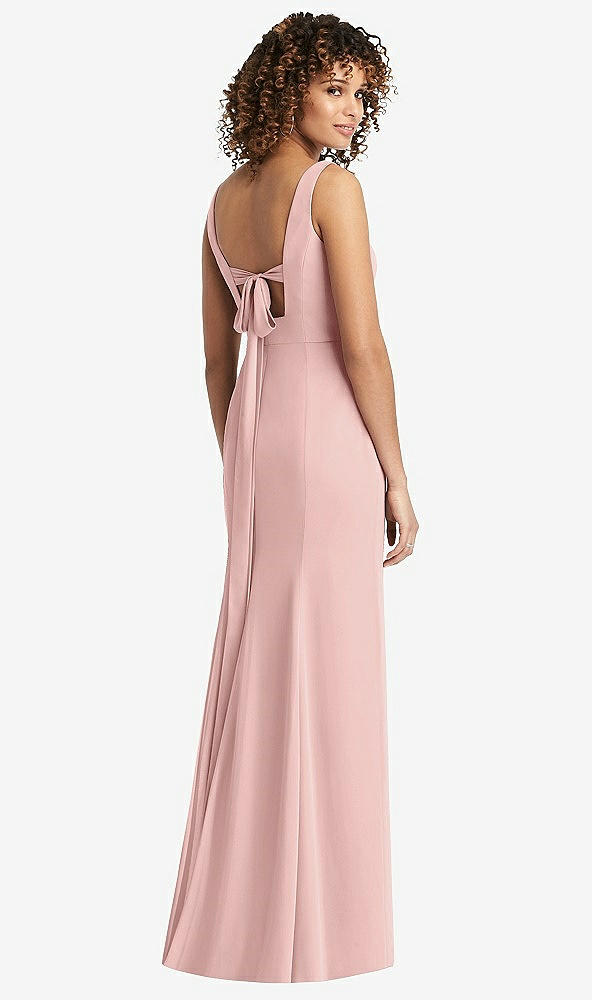 Front View - Rose - PANTONE Rose Quartz Sleeveless Tie Back Chiffon Trumpet Gown