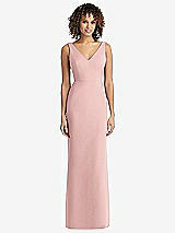 Rear View Thumbnail - Rose - PANTONE Rose Quartz Sleeveless Tie Back Chiffon Trumpet Gown