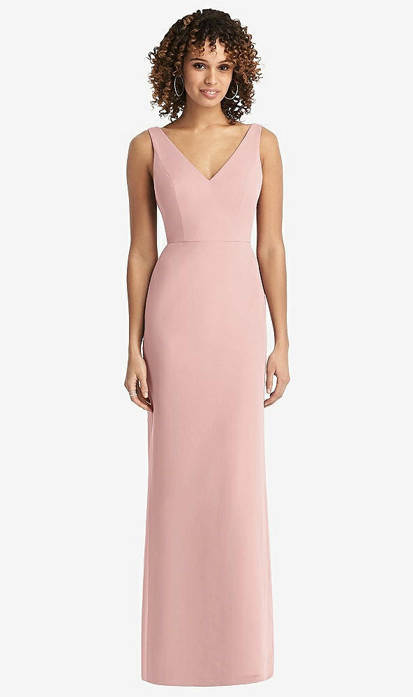 Back View - Rose - PANTONE Rose Quartz Sleeveless Tie Back Chiffon Trumpet Gown