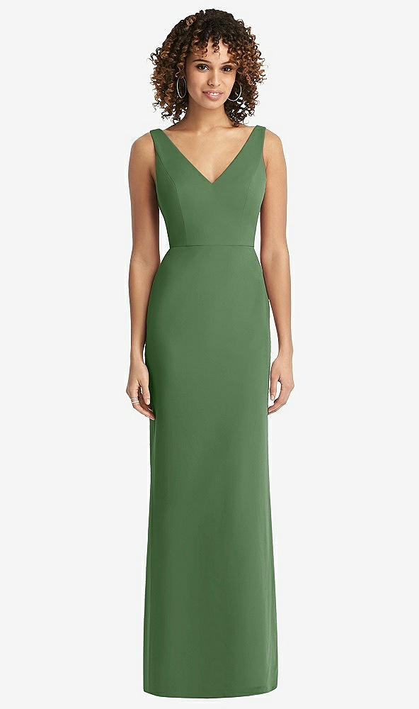 Back View - Vineyard Green Sleeveless Tie Back Chiffon Trumpet Gown