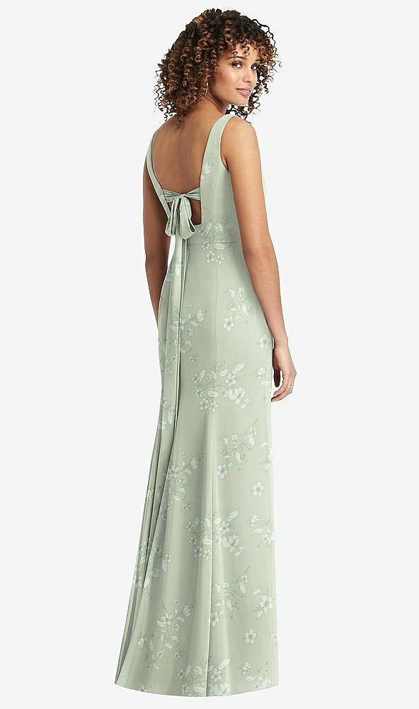 Front View - Vintage Primrose Sage Sleeveless Tie Back Chiffon Trumpet Gown