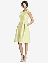 Front View Thumbnail - Butter Yellow Cap Sleeve Pleated Cocktail Dress with Pockets