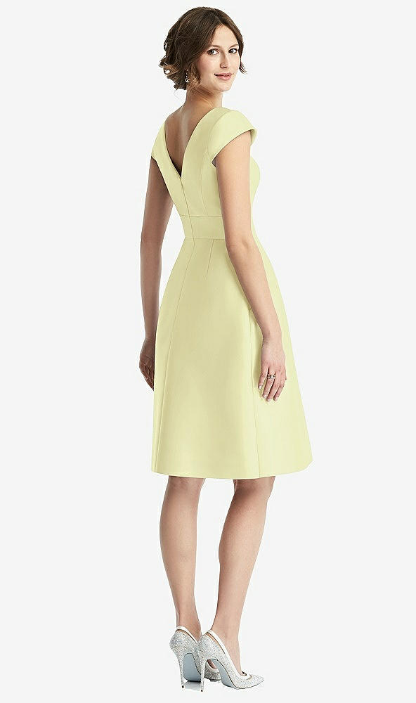 Back View - Butter Yellow Cap Sleeve Pleated Cocktail Dress with Pockets