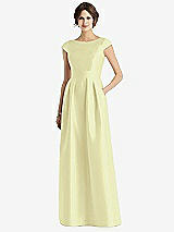 Front View Thumbnail - Butter Yellow Cap Sleeve Pleated Skirt Dress with Pockets