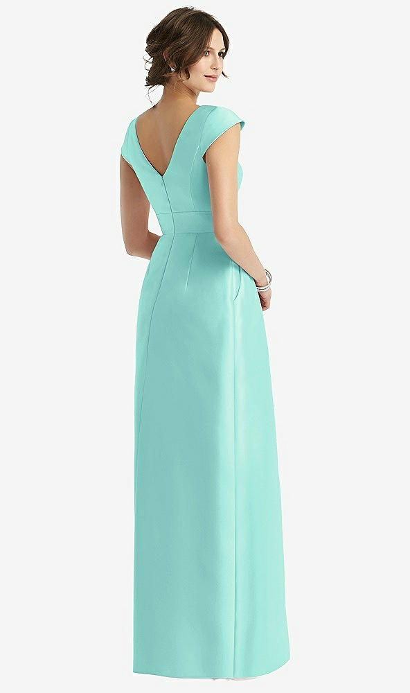 Back View - Coastal Cap Sleeve Pleated Skirt Dress with Pockets