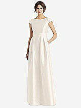 Front View Thumbnail - Ivory Cap Sleeve Pleated Skirt Dress with Pockets