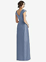 Rear View Thumbnail - Larkspur Blue Cap Sleeve Pleated Skirt Dress with Pockets