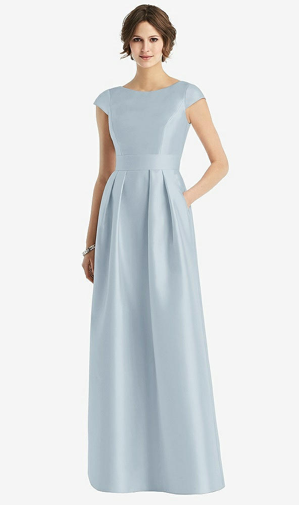 Front View - Mist Cap Sleeve Pleated Skirt Dress with Pockets