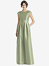 Front View Thumbnail - Sage Cap Sleeve Pleated Skirt Dress with Pockets