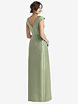 Rear View Thumbnail - Sage Cap Sleeve Pleated Skirt Dress with Pockets