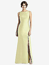 Front View Thumbnail - Butter Yellow Sleeveless Satin Trumpet Gown with Bow at Open-Back