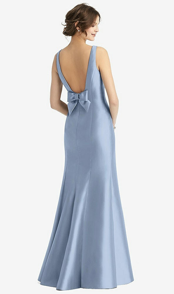 Back View - Cloudy Sleeveless Satin Trumpet Gown with Bow at Open-Back