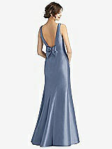 Rear View Thumbnail - Larkspur Blue Sleeveless Satin Trumpet Gown with Bow at Open-Back