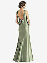 Rear View Thumbnail - Sage Sleeveless Satin Trumpet Gown with Bow at Open-Back