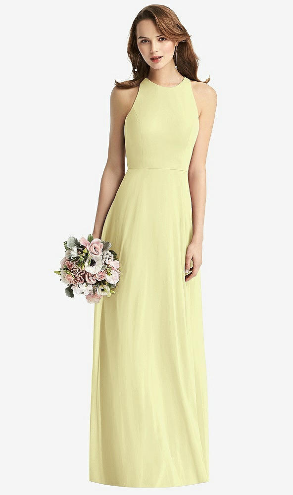 Front View - Butter Yellow Sleeveless Halter Chiffon Maxi Dress