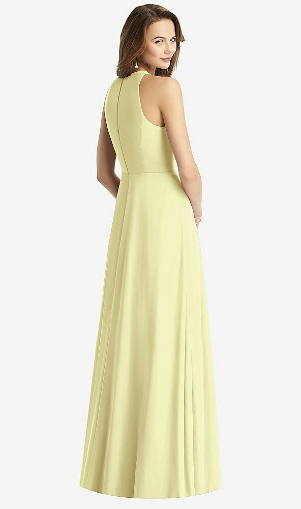 Back View - Butter Yellow Sleeveless Halter Chiffon Maxi Dress