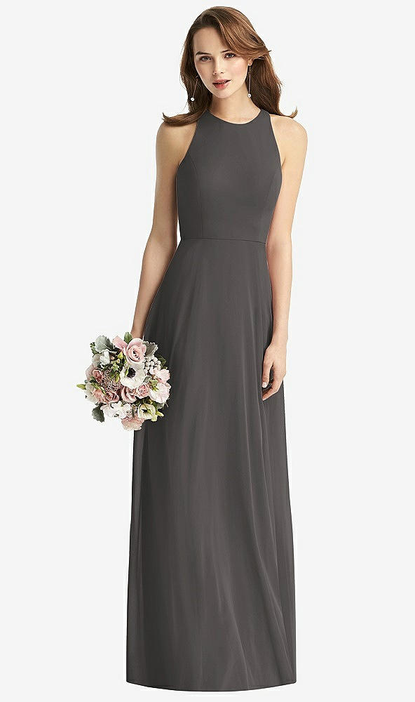 Front View - Caviar Gray Sleeveless Halter Chiffon Maxi Dress