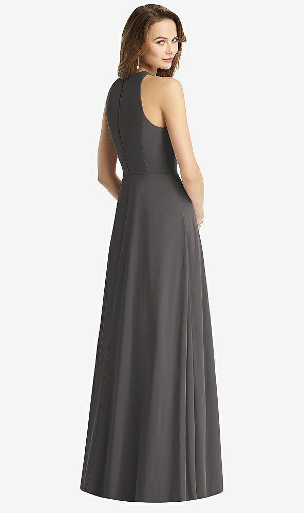 Back View - Caviar Gray Sleeveless Halter Chiffon Maxi Dress