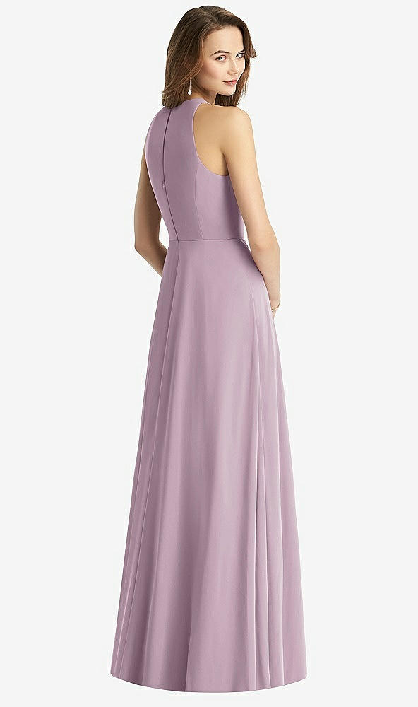 Back View - Suede Rose Sleeveless Halter Chiffon Maxi Dress