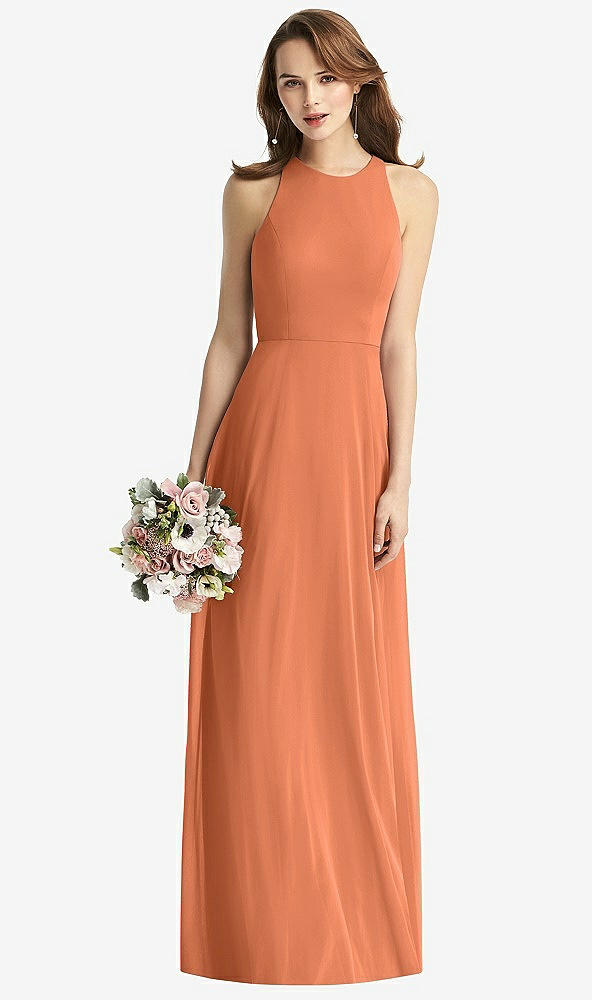 Front View - Sweet Melon Sleeveless Halter Chiffon Maxi Dress