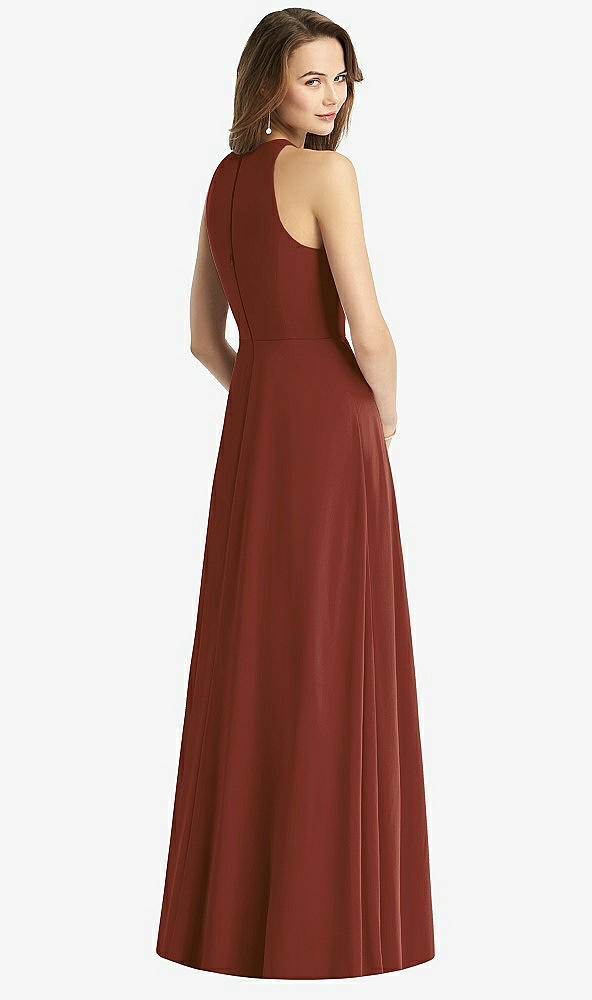 Back View - Auburn Moon Sleeveless Halter Chiffon Maxi Dress