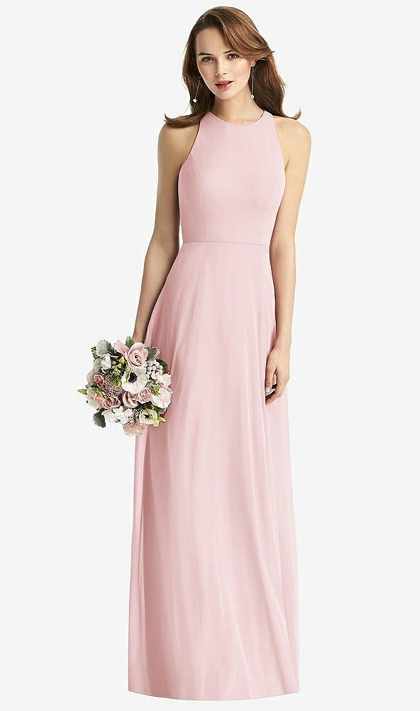 Front View - Ballet Pink Sleeveless Halter Chiffon Maxi Dress