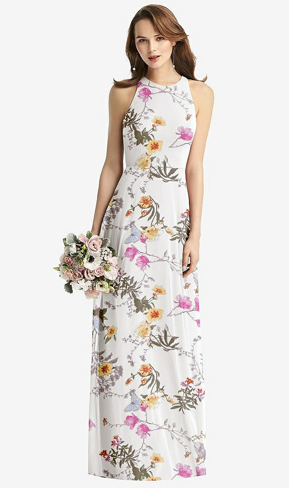 Front View - Butterfly Botanica Ivory Sleeveless Halter Chiffon Maxi Dress