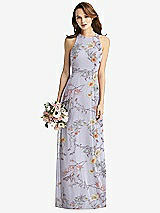 Front View Thumbnail - Butterfly Botanica Silver Dove Sleeveless Halter Chiffon Maxi Dress