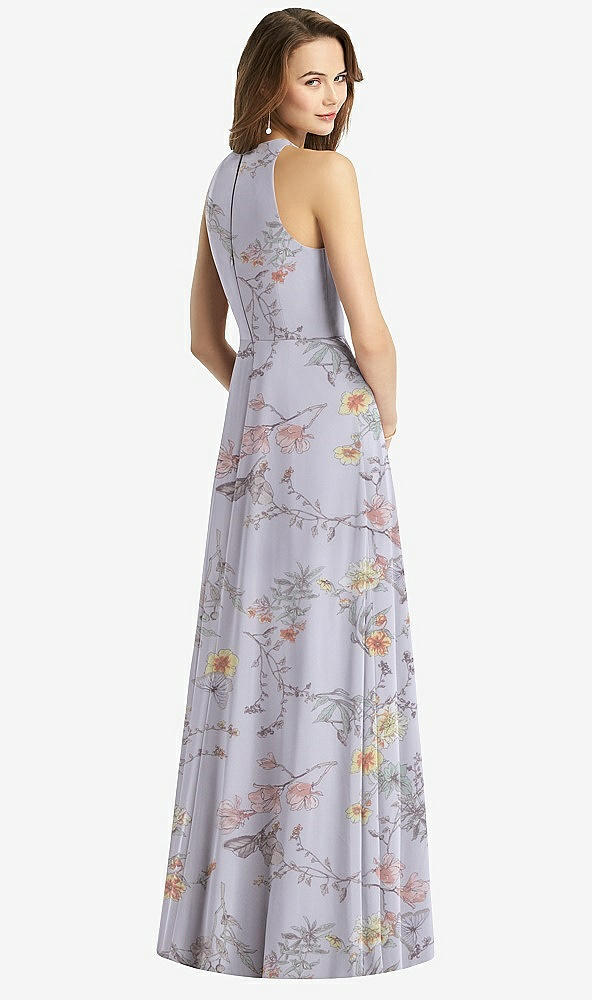 Back View - Butterfly Botanica Silver Dove Sleeveless Halter Chiffon Maxi Dress