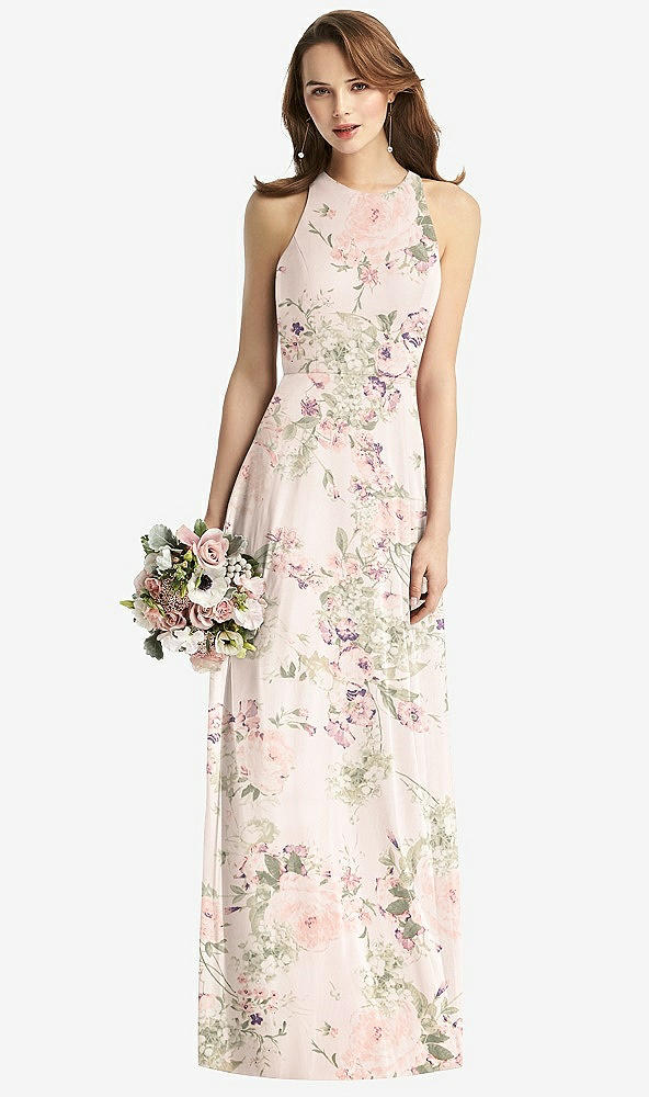 Front View - Blush Garden Sleeveless Halter Chiffon Maxi Dress