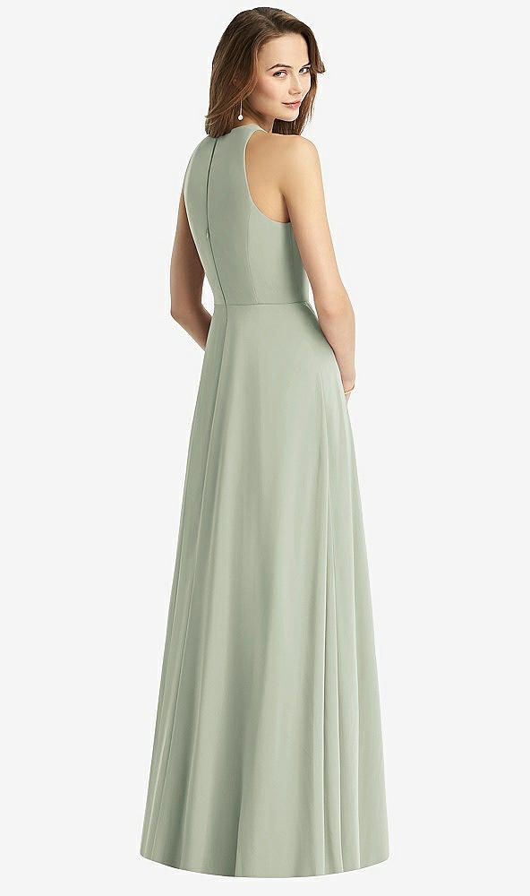 Back View - Celadon Sleeveless Halter Chiffon Maxi Dress