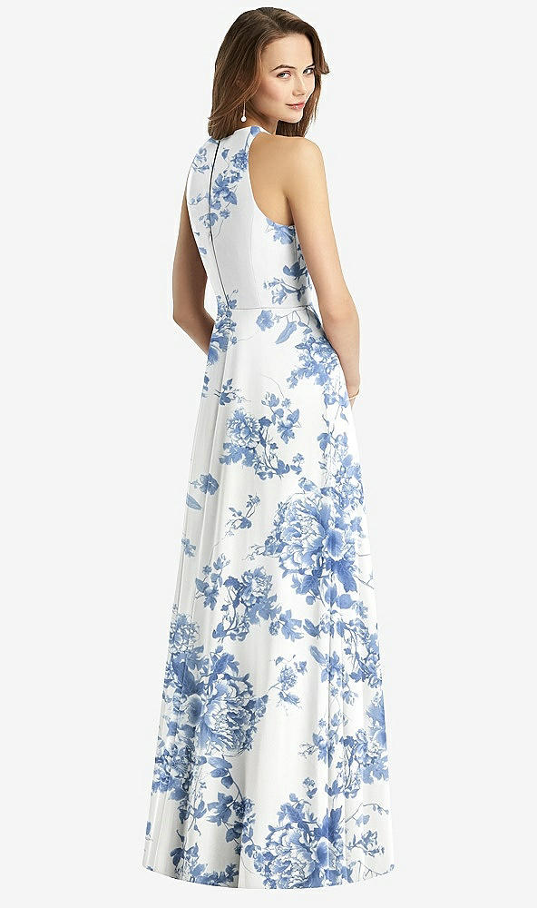 Back View - Cottage Rose Dusk Blue Sleeveless Halter Chiffon Maxi Dress