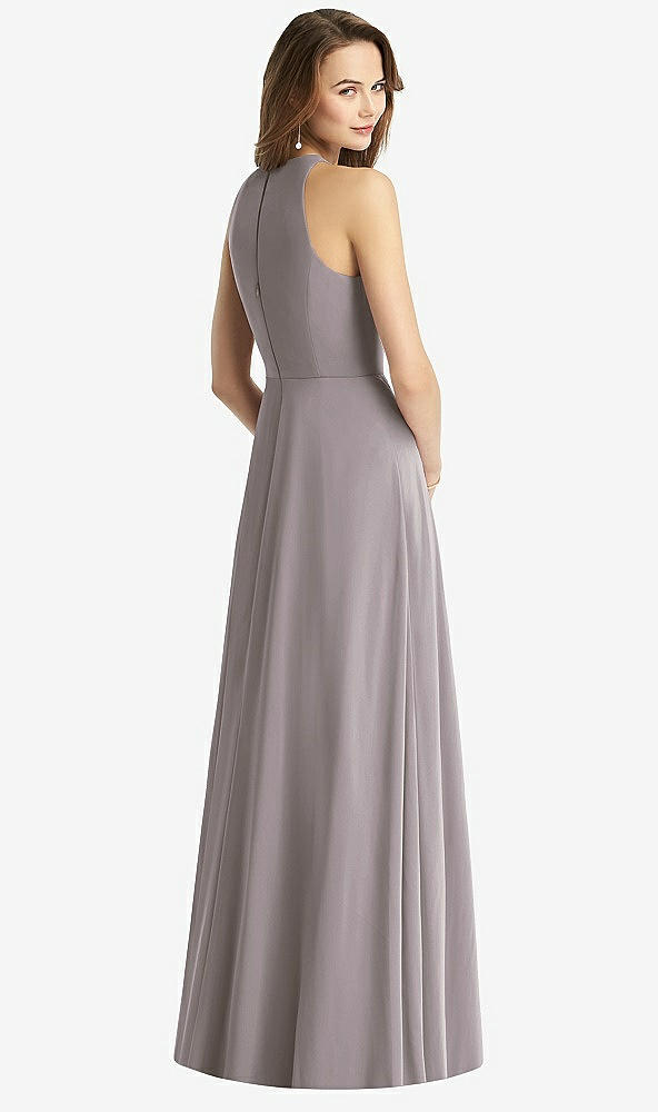 Back View - Cashmere Gray Sleeveless Halter Chiffon Maxi Dress