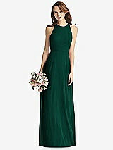 Front View Thumbnail - Hunter Green Sleeveless Halter Chiffon Maxi Dress