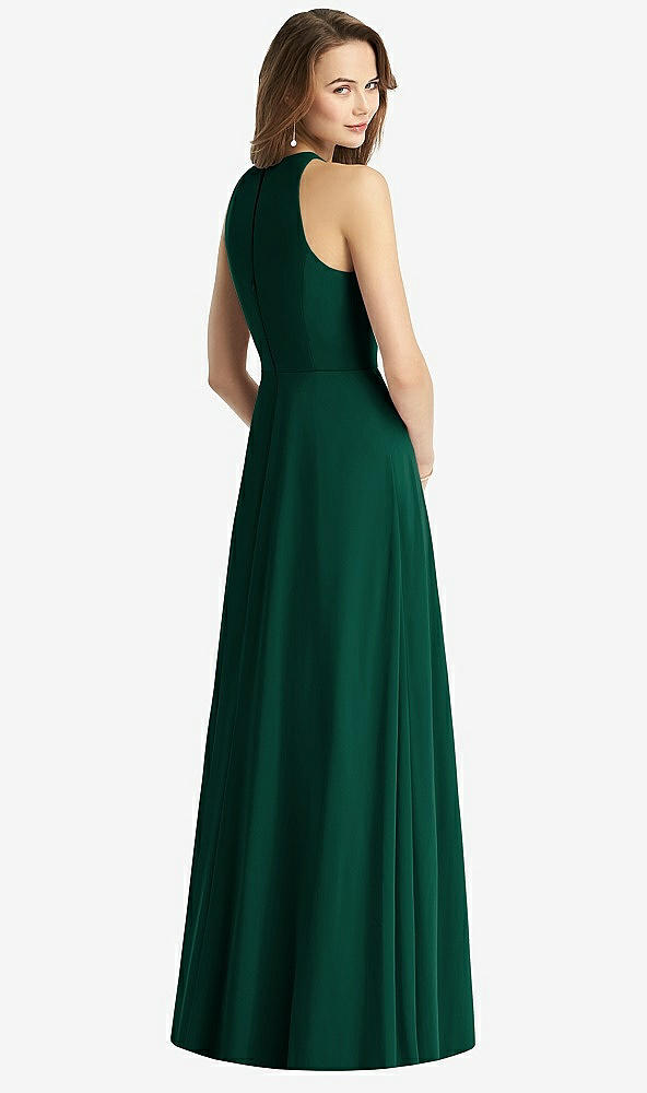 Back View - Hunter Green Sleeveless Halter Chiffon Maxi Dress