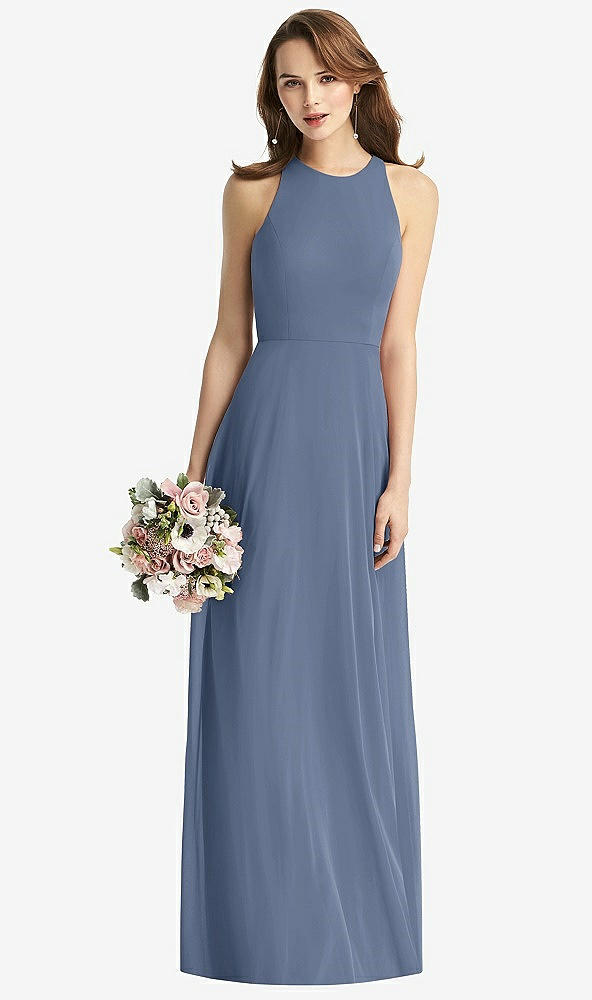 Front View - Larkspur Blue Sleeveless Halter Chiffon Maxi Dress