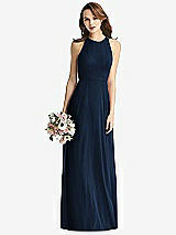 Front View Thumbnail - Midnight Navy Sleeveless Halter Chiffon Maxi Dress