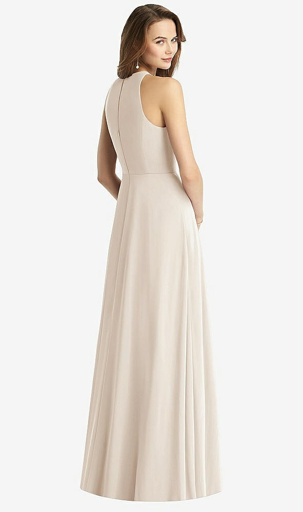 Back View - Oat Sleeveless Halter Chiffon Maxi Dress