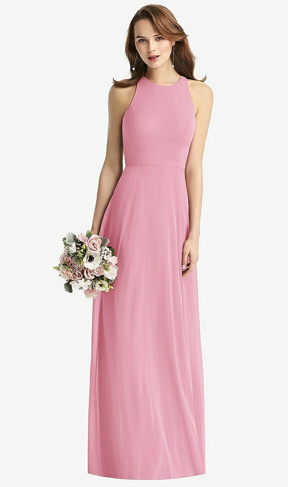 Front View - Peony Pink Sleeveless Halter Chiffon Maxi Dress