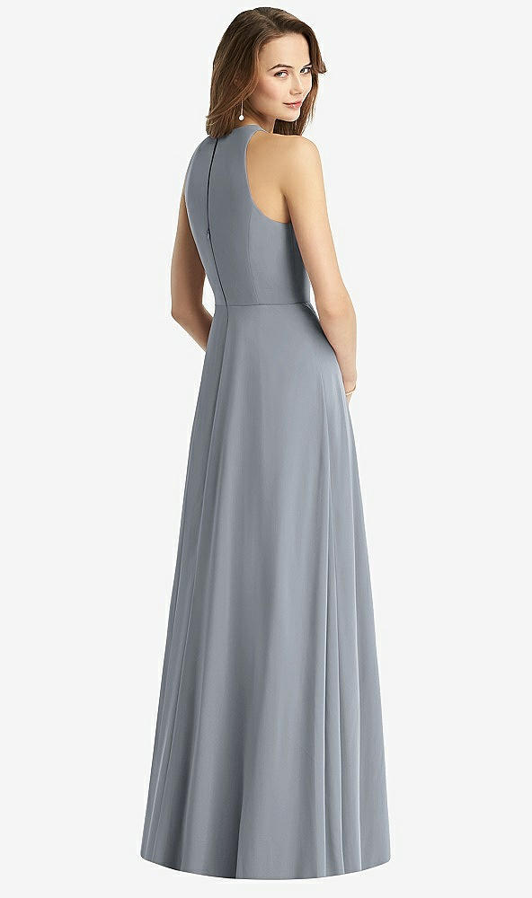 Back View - Platinum Sleeveless Halter Chiffon Maxi Dress