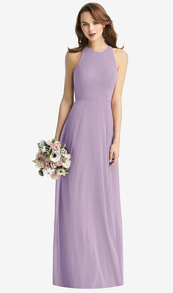 Front View - Pale Purple Sleeveless Halter Chiffon Maxi Dress