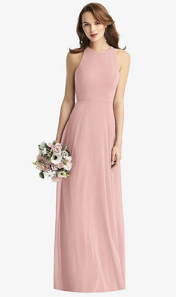 Front View - Rose - PANTONE Rose Quartz Sleeveless Halter Chiffon Maxi Dress