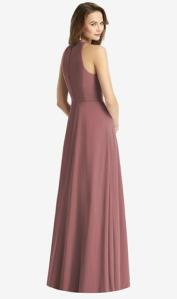 Back View - Rosewood Sleeveless Halter Chiffon Maxi Dress