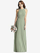 Front View Thumbnail - Sage Sleeveless Halter Chiffon Maxi Dress