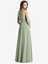 Rear View Thumbnail - Sage Sleeveless Halter Chiffon Maxi Dress