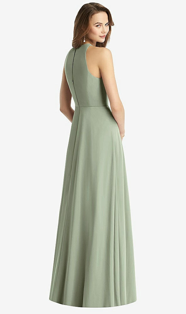 Back View - Sage Sleeveless Halter Chiffon Maxi Dress