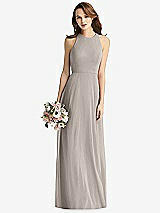 Front View Thumbnail - Taupe Sleeveless Halter Chiffon Maxi Dress