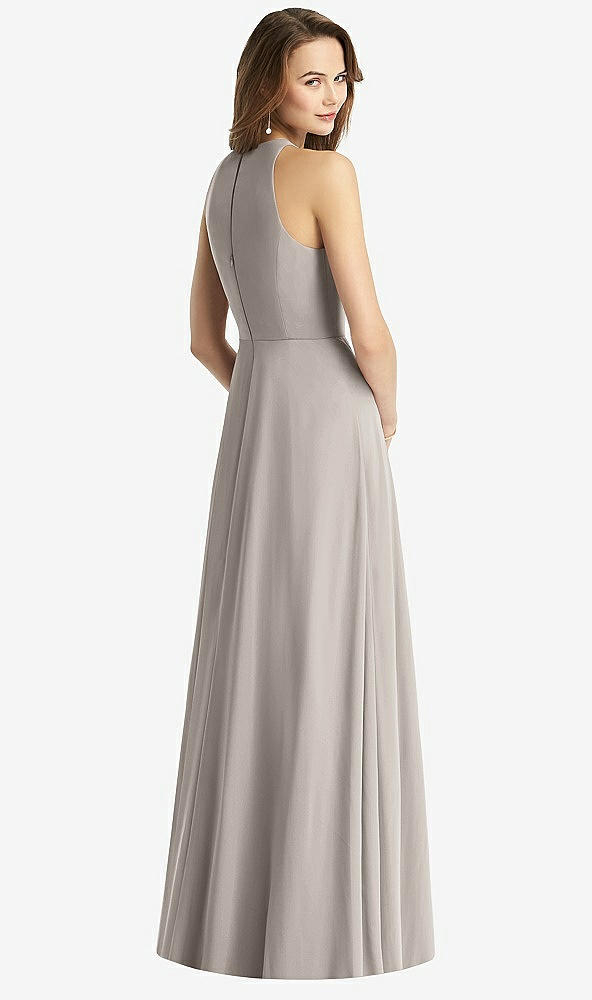 Back View - Taupe Sleeveless Halter Chiffon Maxi Dress